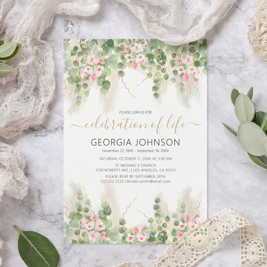 Invitation Elégant Eucalyptus Célébration de la vie | Mémoria