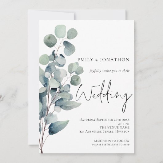 Invitation Elégant Eucalyptus Élégant Mariage de taille de sc (Devant)