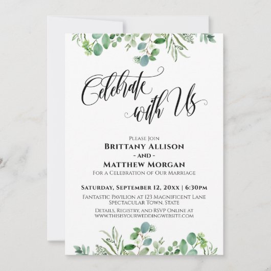 Invitation Elégant Eucalyptus fête avec nous mariage (Devant)
