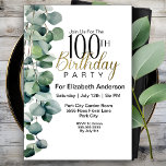 Invitation Elégant Eucalyptus Feuille 100e anniversaire<br><div class="desc">Elégant Eucalyptus Feuilles 100ème Anniversaire Invitation Pour Femmes. Il Est Facile De Modifier L'Exemple De Texte En Cliquant Personnaliser Ce Modèle. Cliquez Sur Modifier À L'Aide De L'Outil De Conception Pour Modifier Le Type De Police, La Couleur De Police, La Taille De Police Ou Pour Ajouter/Supprimer/Modifier Le Texte Ou Les...</div>