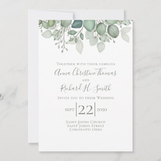 Invitation Élégant Eucalyptus Feuille Végétation Foliage (Devant)