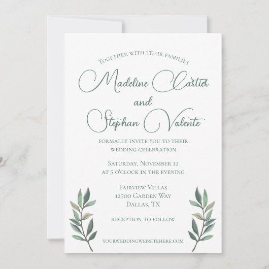Invitation Elégant Eucalyptus Feuille Vert Mariage moderne (Devant)