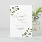 Invitation Élégant eucalyptus feuilles 60 ans fête d'annivers (Debout devant)