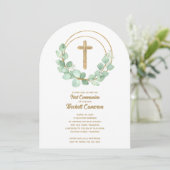 Invitation Elegant Eucalyptus First Communion (Debout devant)