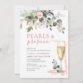 Invitation Elégant Eucalyptus Fleurs roses PEARLS & Prosecco (Devant)
