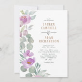 Invitation Elégant Eucalyptus floral Vert et Mariage rose (Devant)