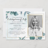 Invitation Elégant Eucalyptus Foliage Célébration de la vie (Devant)