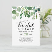 Invitation Elégant Eucalyptus Foliage Fête des mariées verte (Debout devant)