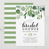 Invitation Elégant Eucalyptus Foliage Fête des mariées verte (Devant / Derrière)