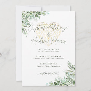 Invitation Elégant Eucalyptus Foliage Heart Mariage officiel