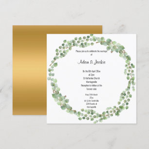Invitation Elégant Eucalyptus Full Wreath Mariage Gold