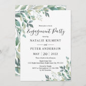 Invitation Elégant Eucalyptus Green Engagement Party (Devant / Derrière)
