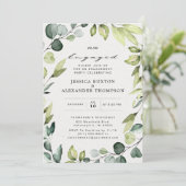 Invitation Elégant Eucalyptus Green Engagement Party (Debout devant)