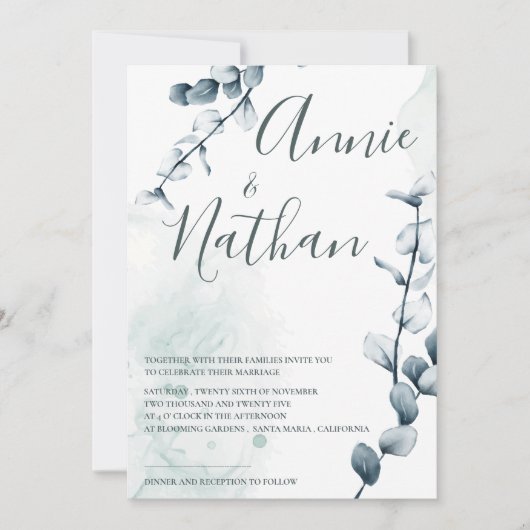 Invitation Elégant Eucalyptus Green Feuille Mariage botanique (Devant)