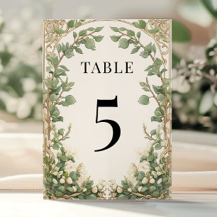Invitation Elégant Eucalyptus Green Gold Table Numéro