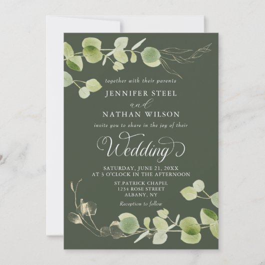 Invitation Elegant Eucalyptus Greenery Double-Sided Wedding (Devant)