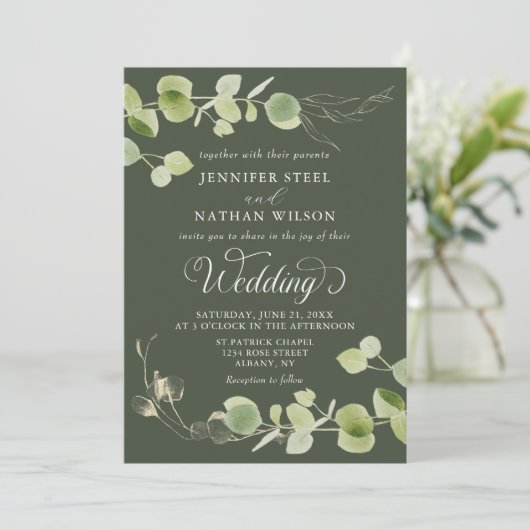 Invitation Elegant Eucalyptus Greenery Double-Sided Wedding (Debout devant)