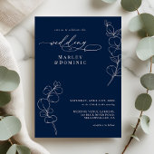 Invitation Elegant Eucalyptus Greenery Navy Blue Wedding