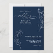 Invitation Elegant Eucalyptus Greenery Navy Blue Wedding (Devant)