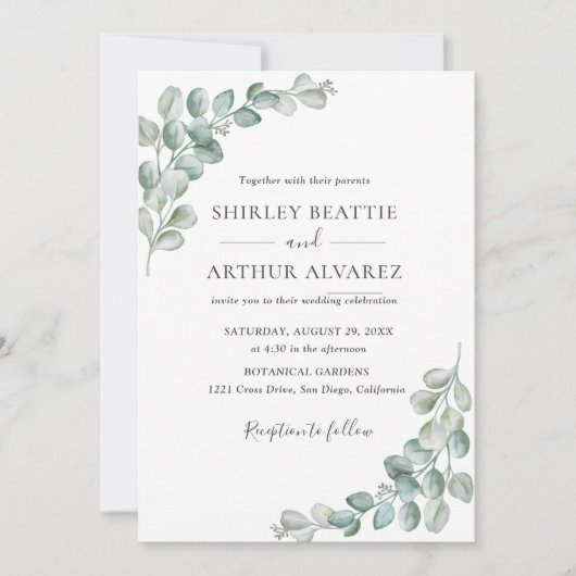 Invitation Elegant Eucalyptus Greenery Wedding (Devant)