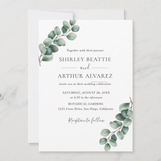 Invitation Elegant Eucalyptus Greenery Wedding (Devant)