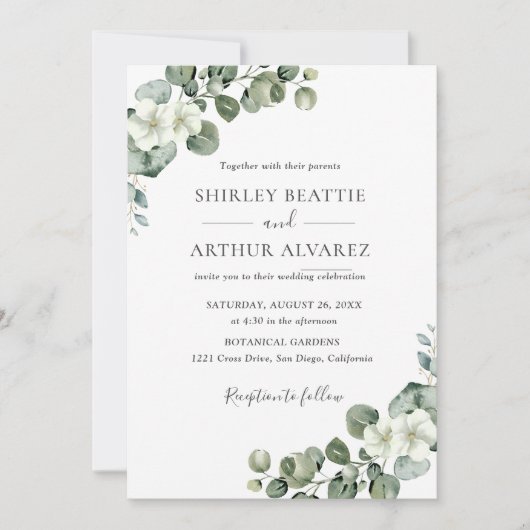 Invitation Elegant Eucalyptus Greenery Wedding (Devant)