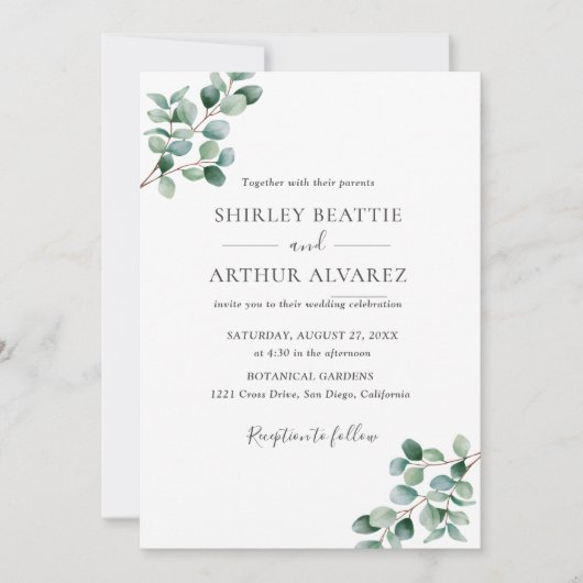 Invitation Elegant Eucalyptus Greenery Wedding (Devant)