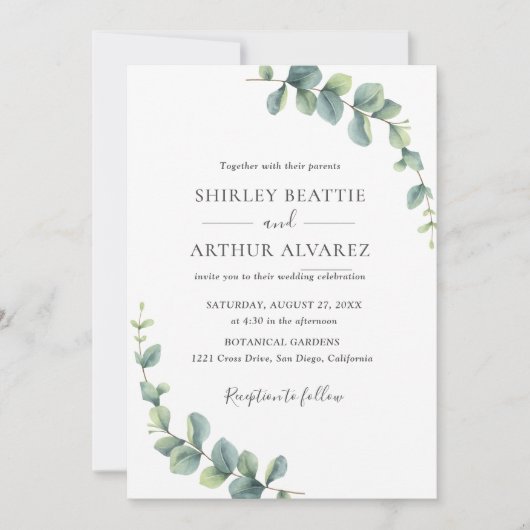 Invitation Elegant Eucalyptus Greenery Wedding (Devant)