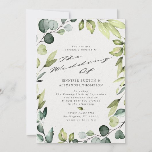 Invitation Élégant Eucalyptus Mariage de calligraphie verte (Devant)