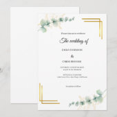Invitation Élégant Eucalyptus Mariage Or (Devant / Derrière)