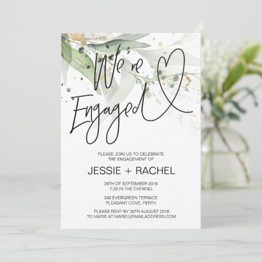 Invitation Elégant Eucalyptus Nous sommes engagés dans la par (Debout devant)