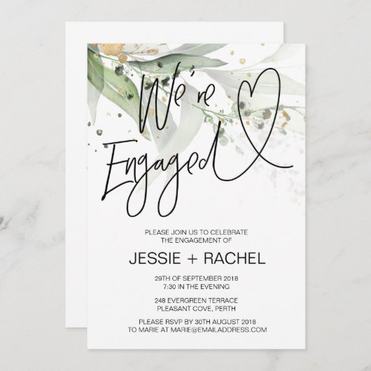 Invitation Elégant Eucalyptus Nous sommes engagés dans la par (Devant / Derrière)