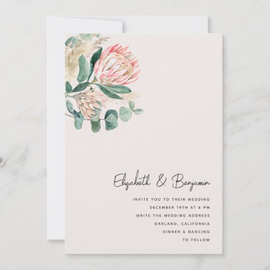 Invitation Elegant Eucalyptus Pampas Grass Protea Photo (Devant)