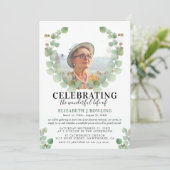 Invitation Elégant Eucalyptus Photo Célébration de la vie (Debout devant)