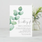 Invitation Élégant Eucalyptus QR Code Mariage de script (Debout devant)