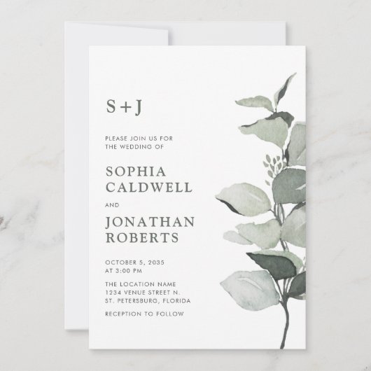 Invitation Elégant Eucalyptus QR Code Sage Mariage (Devant)