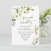 Invitation Elégant Eucalyptus Roses Blanches Brunch & Bubbly (Debout devant)