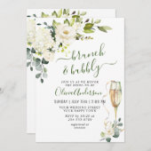 Invitation Elégant Eucalyptus Roses Blanches Brunch & Bubbly (Devant / Derrière)