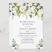 Invitation Elégant Eucalyptus Roses Blanches RÉPÉTITION DÎNER (Devant / Derrière)