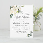 Invitation Elégant Eucalyptus Roses Blanches RÉPÉTITION DÎNER (Debout devant)