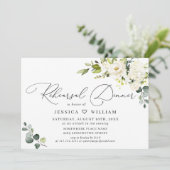 Invitation Elégant Eucalyptus Roses Blanches RÉPÉTITION DÎNER (Debout devant)