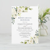 Invitation Elégant Eucalyptus Roses Blanches RÉPÉTITION DÎNER (Debout devant)