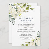 Invitation Elégant Eucalyptus Roses Blanches RÉPÉTITION DÎNER (Devant / Derrière)