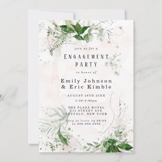 Invitation Elégant Eucalyptus Rustic Pink (Devant)
