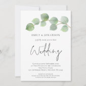 Invitation Elégant Eucalyptus Script 3 photo QR Code Mariage (Devant)
