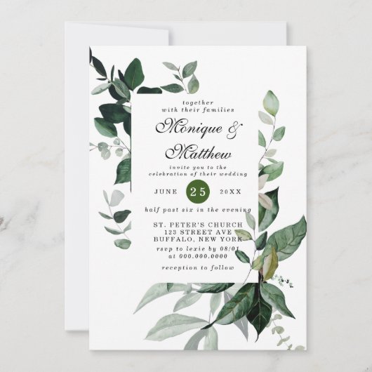 Invitation Elégant Eucalyptus Verdure Airy Rustic Mariage (Devant)