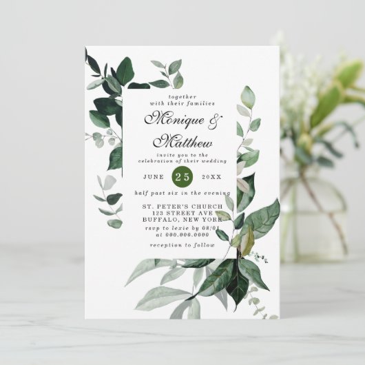 Invitation Elégant Eucalyptus Verdure Airy Rustic Mariage (Debout devant)
