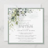 Invitation Elégant Eucalyptus Verdure Aquarelle Baptême (Devant)