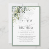 Invitation Elégant Eucalyptus Verdure Baptême 1er anniversair (Devant)