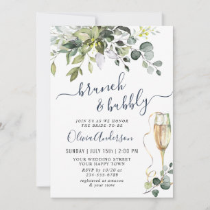 Invitation Elégant Eucalyptus verdure Brunch & Bubbly